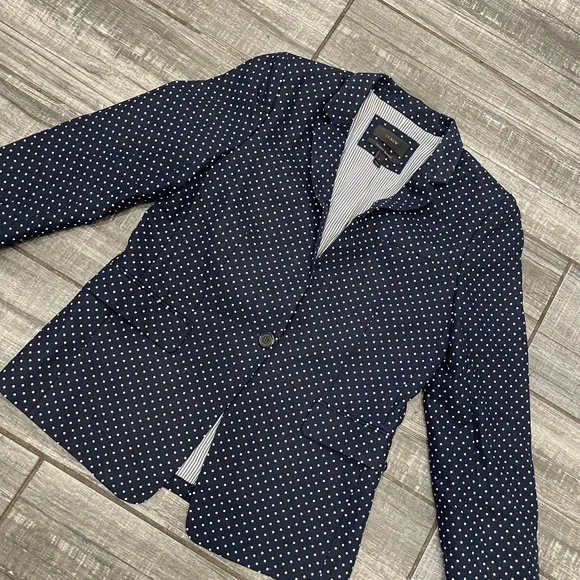 J. Crew 100% Linen Navy & White Polka Dot Regent Blazer Jacket size 8 - Picture 2 of 12